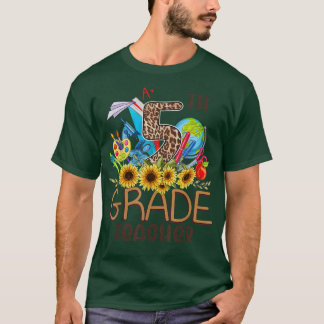 Leopard Sunflower 5th Grade Leraar T-shirt