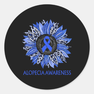 Leopard Sunflower Alopecia Awareness Blue Ribbon S Ronde Sticker