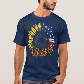 Leopard Sunflower American Vlag op 4 juli Pat T-shirt