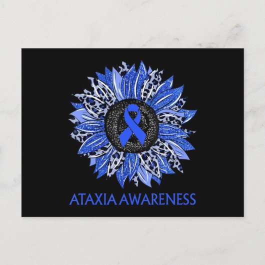 Leopard Sunflower Ataxia Awareness Blue Ribbon Sup Briefkaart (Voorkant)