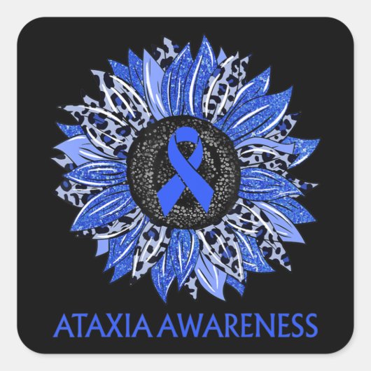 Leopard Sunflower Ataxia Awareness Blue Ribbon Sup Vierkante Sticker (Voorkant)