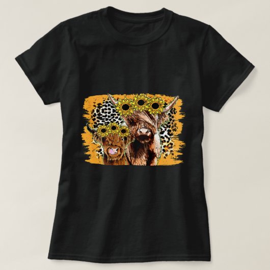 Leopard Sunflower Highland Koe Western land Hei T-shirt (Design voorkant)