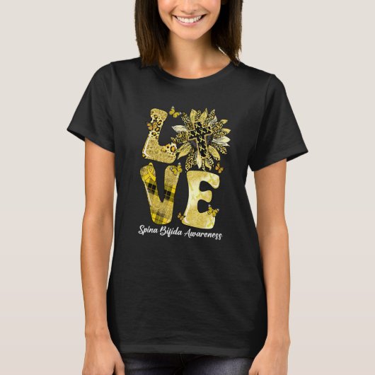 Leopard Sunflower LOVE Yellow Ribbon Spina Bifida  T-shirt (Voorkant)