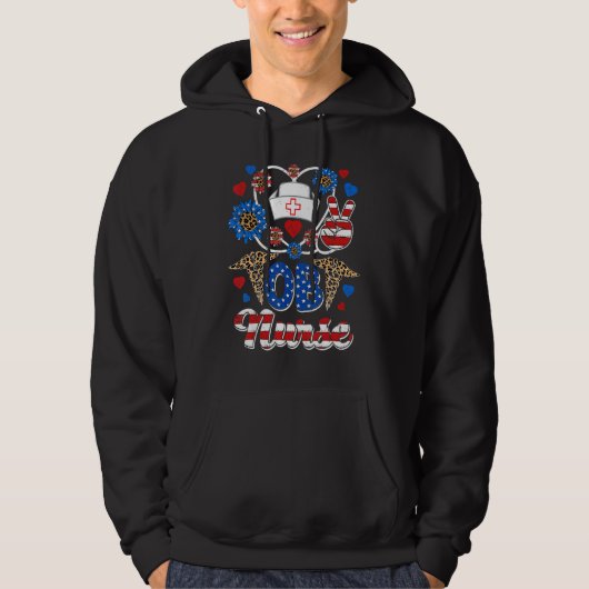 Leopard Sunflower Ob Nurse American Flag 4th of J Hoodie (Voorkant)
