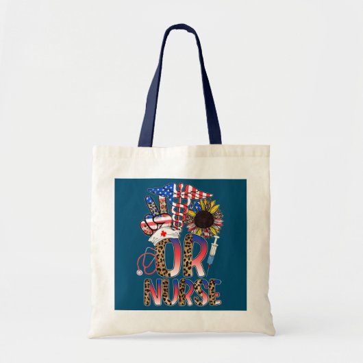 Leopard Sunflower of Nurse American Flag Funny Tote Bag (Voorkant)