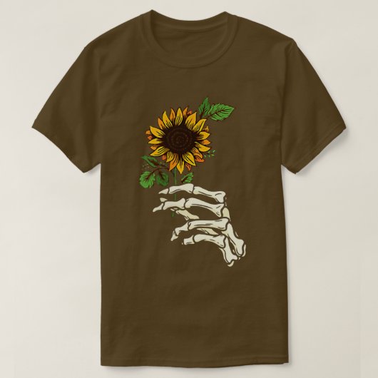 Leopard Sunflower Skeleton Hand T-Shirt (Design voorkant)
