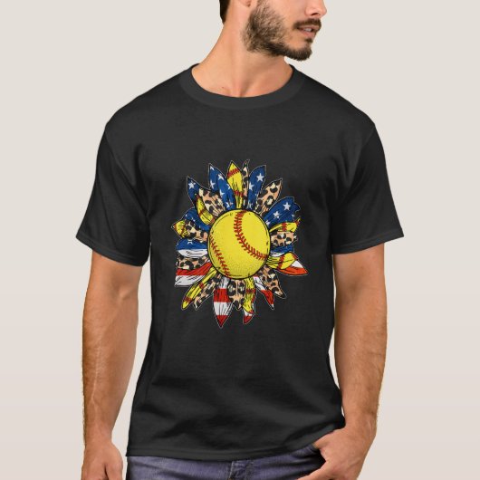 Leopard Sunflower Softball Game Day 4th of J T-shirt (Voorkant)