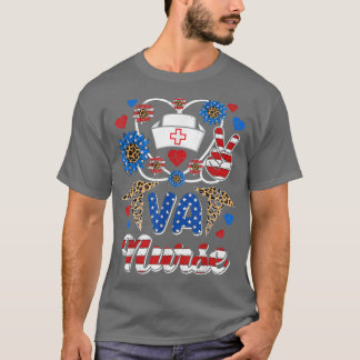 Leopard Sunflower VA Nurse American Flag Vith T-shirt