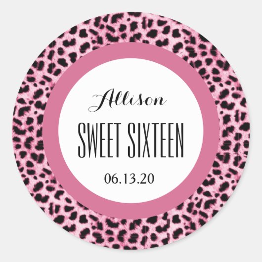 LEOPARD Sweet Sixteen 16 Aangepaste naam V05 ROZE Ronde Sticker (Voorkant)