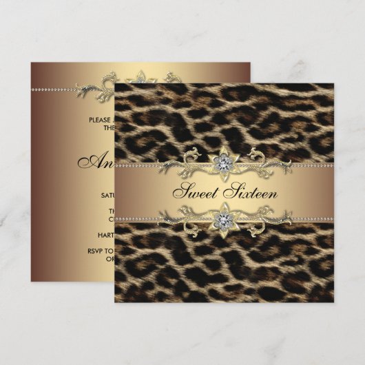 Leopard Sweet Zestien Verjaardagsfeest Kaart (Voorkant / Achterkant)