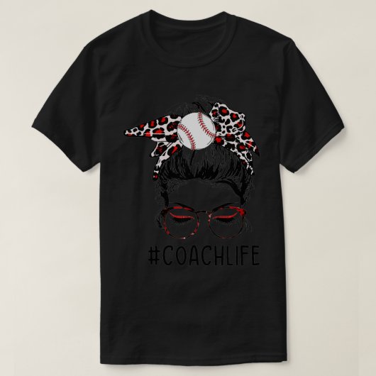 Leopard TBall Coach Life Messy Bun Game Day Moeder T-shirt (Design voorkant)