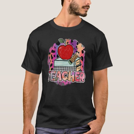 Leopard Teacher Back To School Apple Appreciation  T-shirt (Voorkant)