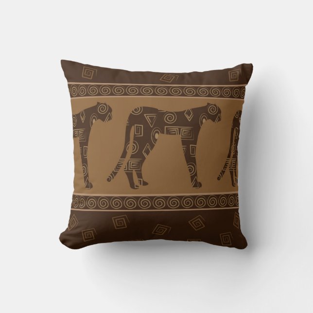 Leopard Textile Print in Brown en Tan Kussen (Voorkant)