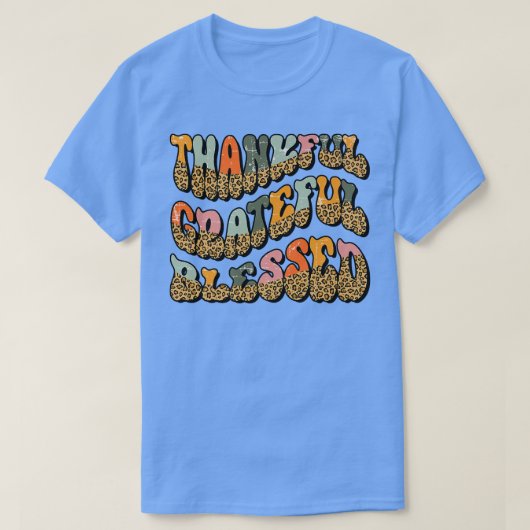 Leopard Thankful Grateful Blessed Groovy Retro Fal T-shirt (Design voorkant)