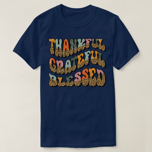 Leopard Thankful Grateful Blessed Groovy Retro Fal T-shirt (Design voorkant)