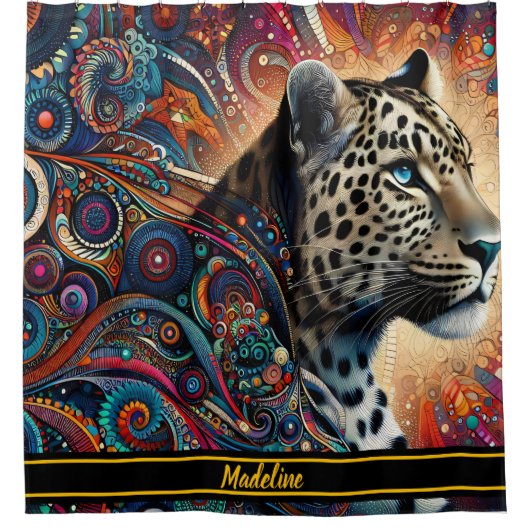 Leopard Thrill: Bold Branch en vogels Douchegordijn (Voorkant)