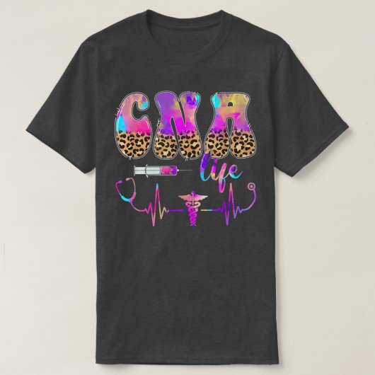 Leopard Tie Dye CNA Zurse Stethoscoop Zenuwweek T-shirt (Design voorkant)