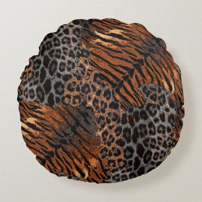 Leopard tiger skin trendy rond kussen (Voorkant)