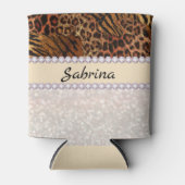 leopard tijger huidroze diamant glitter kristallen blikjeskoeler (Voorkant)