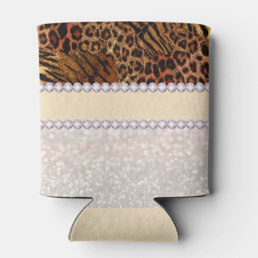 leopard tijger huidroze diamant glitter kristallen blikjeskoeler (Achterkant)