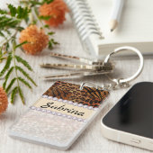 leopard tijger huidroze diamant glitter kristallen sleutelhanger (Voorkant Rechts)