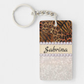 leopard tijger huidroze diamant glitter kristallen sleutelhanger (Voorkant)