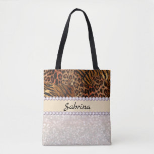 leopard tijger huidroze diamant glitter kristallen tote bag