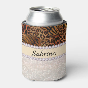 leopard tijgerhuid roze diamant glitter kristallen blikjeskoeler