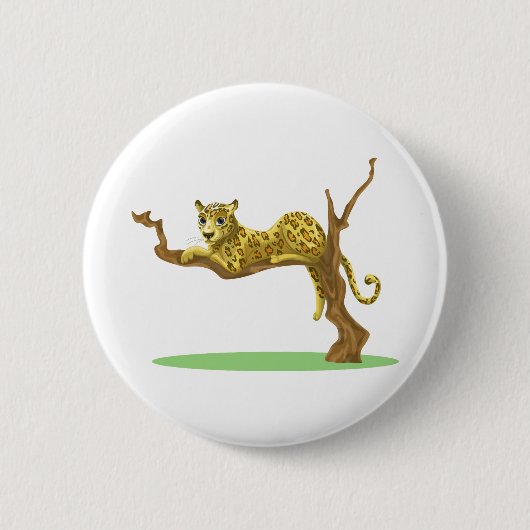 Leopard Tree Sitting Oerwoud Bos Environment Ronde Button 5,7 Cm (Voorkant)