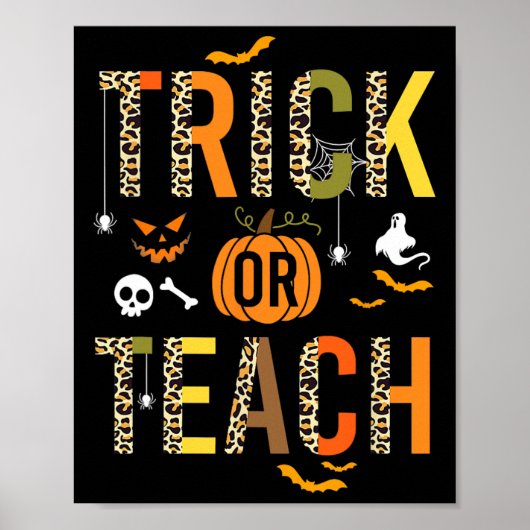 Leopard Trick of Teach Halloween School Herfst Aut Poster (Voorkant)