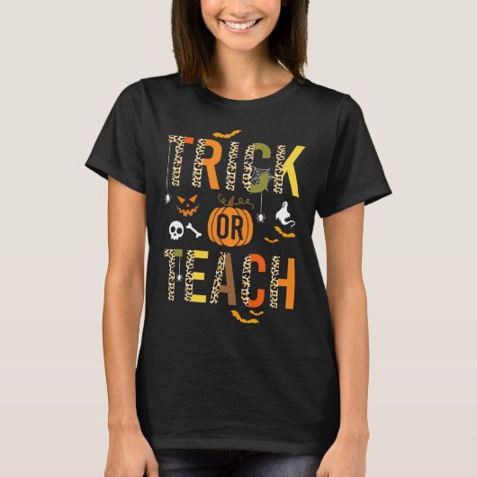 Leopard Trick of Teach Halloween School Herfst Aut T-shirt (Voorkant)