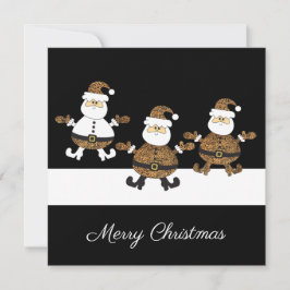 Leopard Triple Santa Snow On Black Illustration