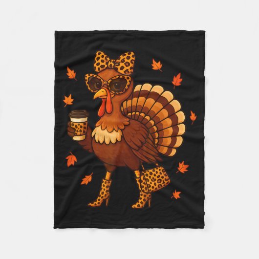 Leopard Turkey Drinking Coffee Thanksgiving Women  Fleece Deken (Voorkant)