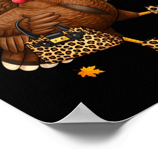 Leopard Turkey Drinking Coffee Thanksgiving Women  Poster (Hoek)