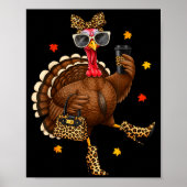 Leopard Turkey Drinking Coffee Thanksgiving Women  Poster (Voorkant)