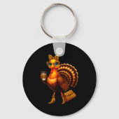 Leopard Turkey Drinking Coffee Thanksgiving Women  Sleutelhanger (Voorkant)