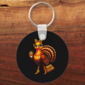 Leopard Turkey Drinking Coffee Thanksgiving Women  Sleutelhanger (Voorkant)