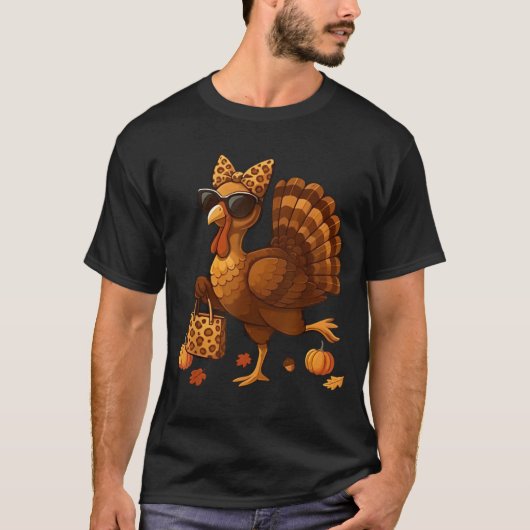 Leopard Turkey with Sunglasses Funny Thanksgiving  T-shirt (Voorkant)