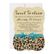 Leopard Turquoise Bow Sweet 16 Feestuitnodiging