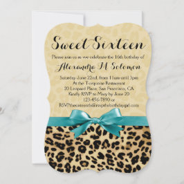 Leopard Turquoise Bow Sweet 16 Feestuitnodiging Kaart