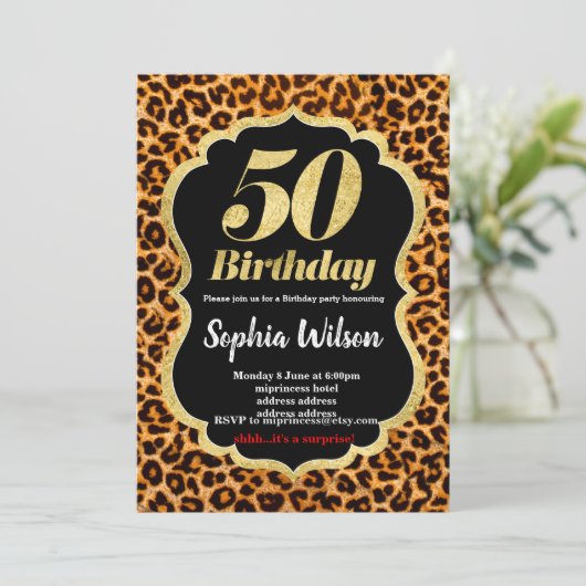 Leopard-uitnodiging voor dierlijke afdruk kaart (Staand voorkant)