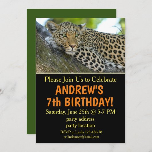Leopard-uitnodiging voor verjaardag Safari Kaart (Voorkant / Achterkant)