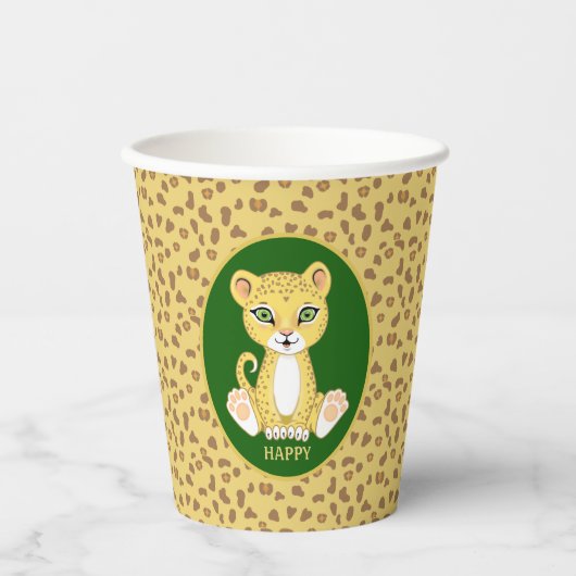 Leopard van de Groene Bruin- en Golden Beige Parti Papieren Bekers (Voorkant)