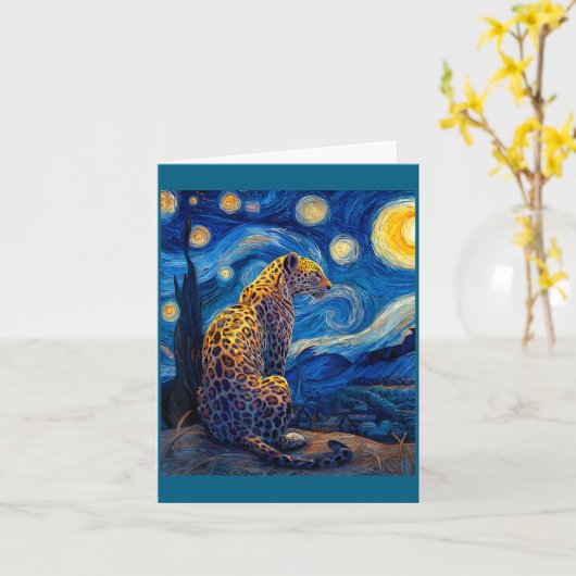 Leopard - Van Gogh Style Starry Night Funny Graphi Kaart (Gele Bloem)