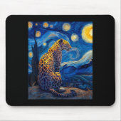 Leopard - Van Gogh Style Starry Night Funny Graphi Muismat (Voorkant)
