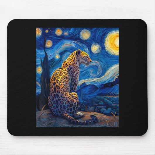 Leopard - Van Gogh Style Starry Night Funny Graphi Muismat (Voorkant)