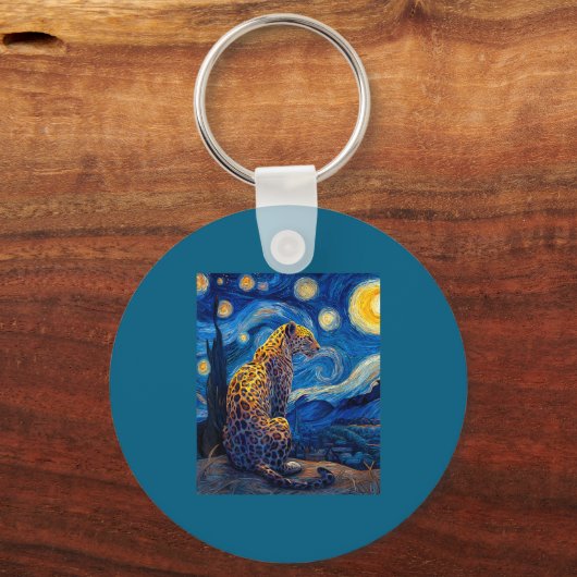 Leopard - Van Gogh Style Starry Night Funny Graphi Sleutelhanger (Voorkant)