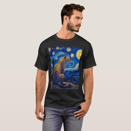Leopard - Van Gogh Style Starry Night Funny Graphi T-shirt (Voorkant volledig)