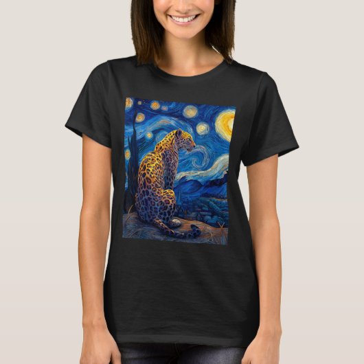 Leopard - Van Gogh Style Starry Night Funny Graphi T-shirt (Voorkant)