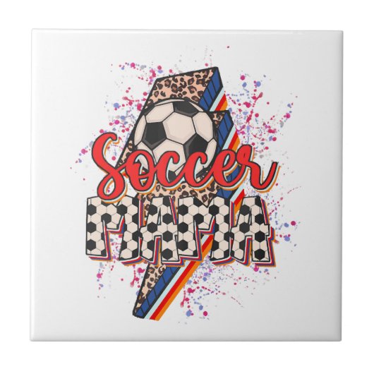 Leopard Voetbal Mama Bliksem Sport Moeder Tegeltje (Voorkant)